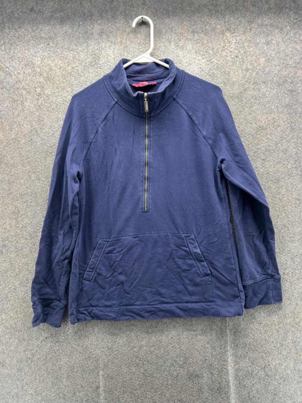 Lilly Pulitzer Sweatshirt Womens Large Blue Fleece 1/4 Zip Pullover Pockets